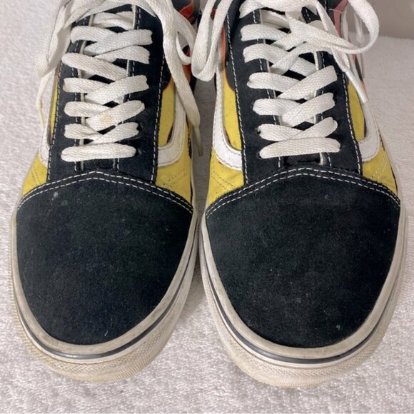 Vans Unisex Old Skool Low Top Lace Up Yellow Red Flame Skate Shoes 10.5 - Picture 8 of 12